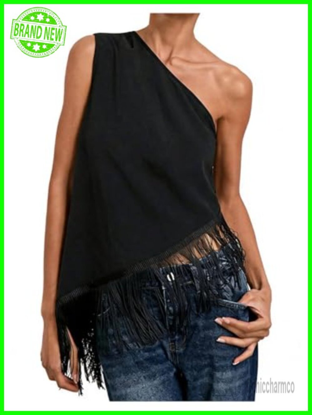 One Shoulder Fringe Tank Top Sleeveless Asymmetrical Hem Clubwear